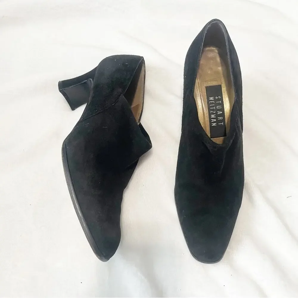 Stuart Weitzman black suede block heel shoes pumps size 6.5 bootie